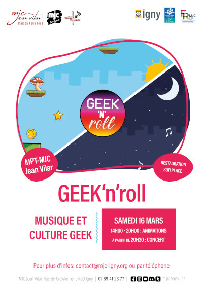 Flyer du Geek'n'Roll du samedi 16 mars 2024